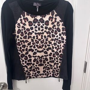 Hale Bob Black and Leopard Print Blouse